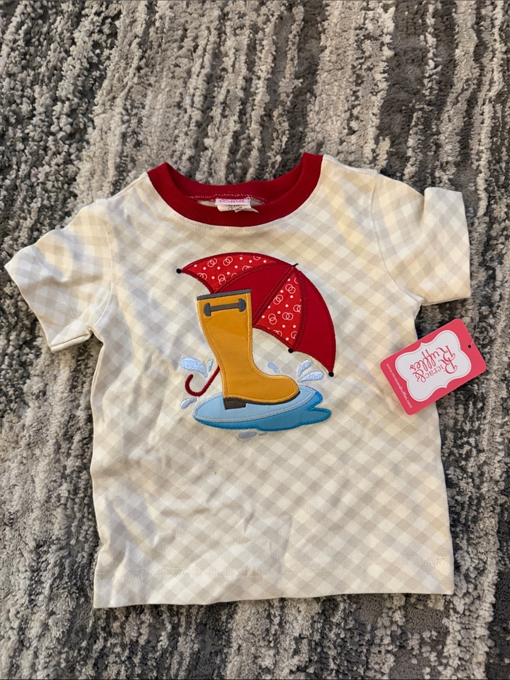Plum Cute Kids Yellow Rain Boot & Red Umbrella Short Sleeve Shirt
